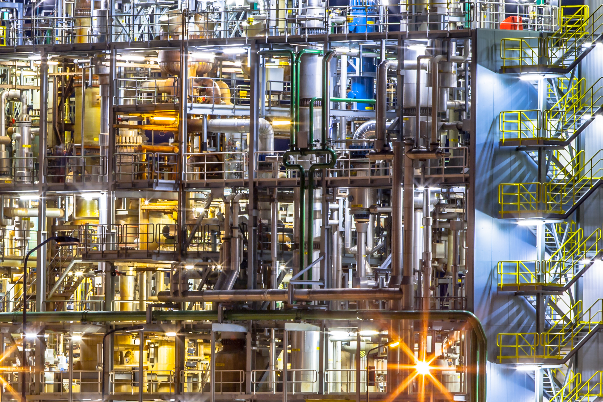 Chemical industry factory details at night